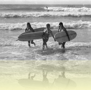 Women surfers at the World Titles, Manly, Ron Perrott, 1964. Courtesy and © Estate of Ron Perrott++