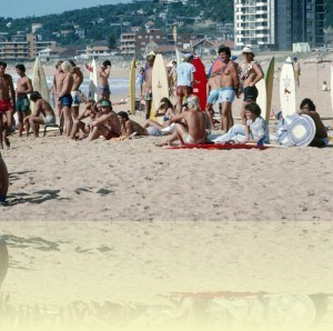 Surfboard riders on Collaroy Beach, photographer unknown, 1979. National Archives of Australia: A6135, K2/7/79/14.<br/> © Commonwealth of Australia++