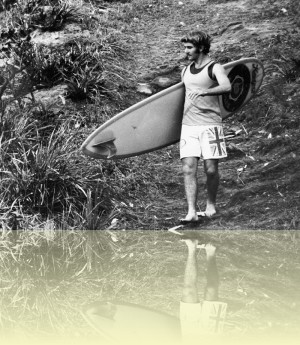 Surfer with board, Bruce Usher, c1970. Courtesy and © Bruce Usher++
