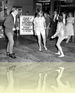 Dancers demonstrating the Stomp and Shake at the Victory Theatre, Sydney, Ern McQuillan, 28 Feb 1964.<br/>National Library of Australia. © Ern McQuillan++