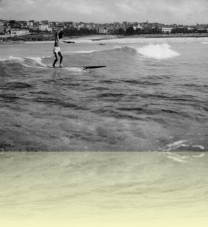 John Falkner riding toothpick at Bondi, photographer unknown, 1948.++