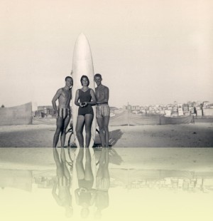 Michael McKelvey, Lorraine Kay, and John Knobel at Bondi, photographer unknown, 1960.++